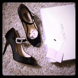 2008 Jimmy Choo black satin maryjane evening shoes